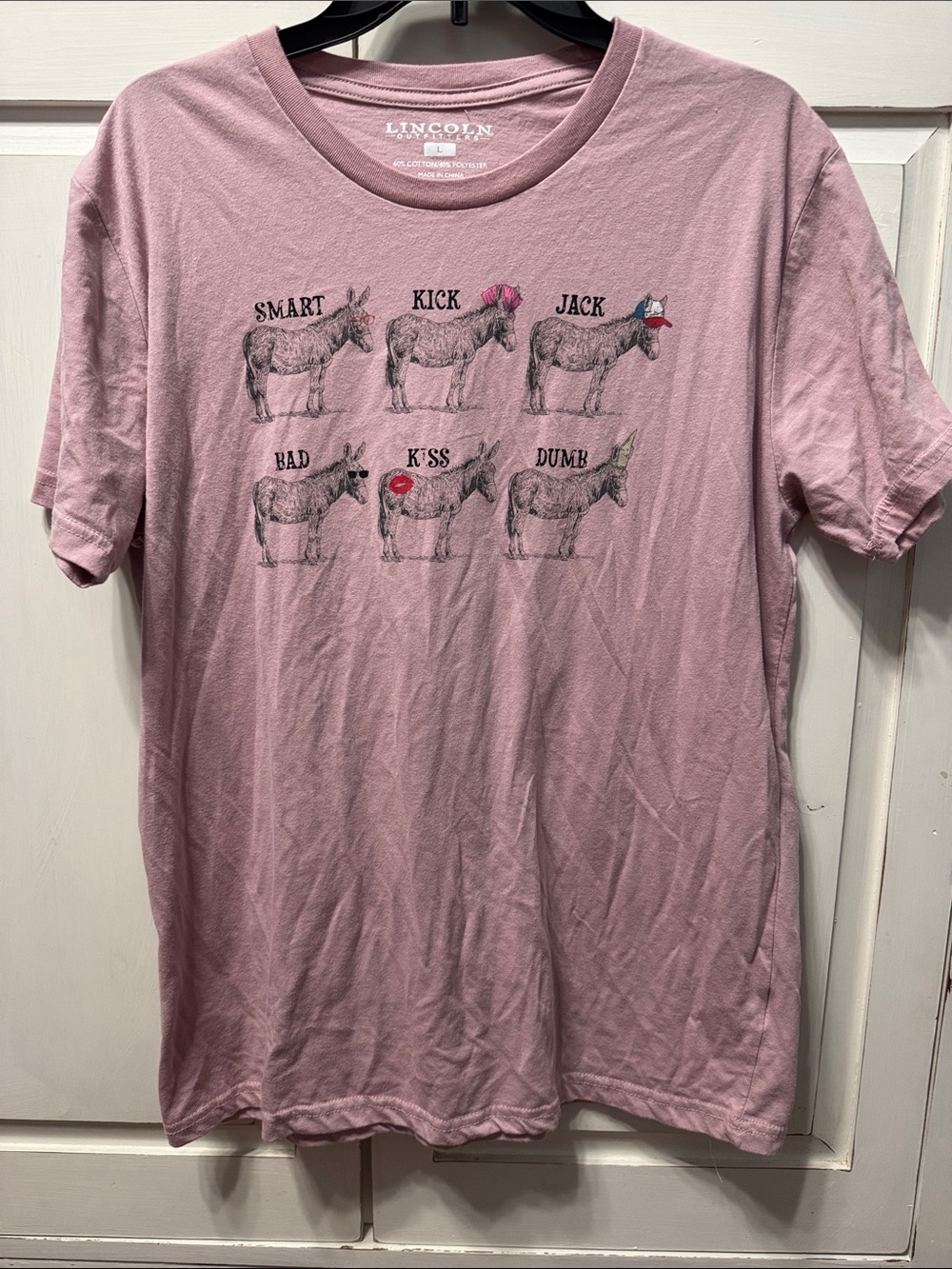 Lincoln Women's Pink Short Sleeve Graphic Tee - Donkey Motif